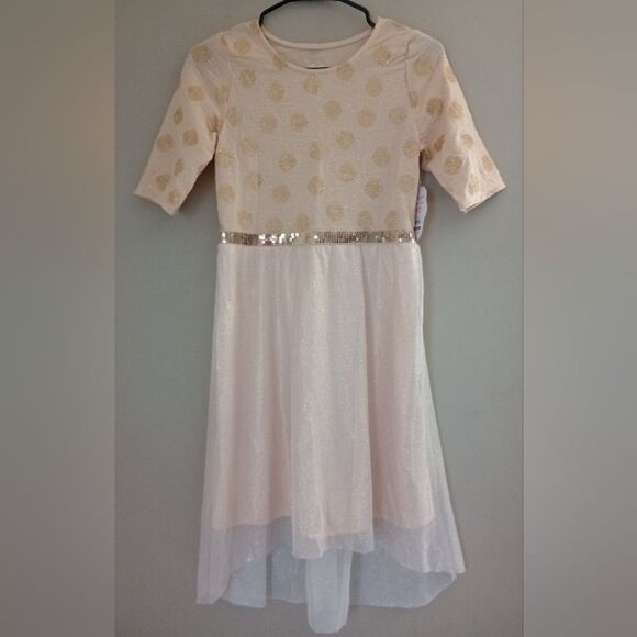 NWT Wonder Nation Gold Shimmer High Low Short Sleeve Dress Size XL 14/16 - Picture 1 of 8